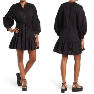 ASTR Ruched Sleeve Mini Dress Size M Black Cotton Cinched Waist Business Casual